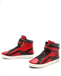 Женские красные кожаные высокие кеды от Balmain