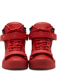 Мужские красные кожаные высокие кеды от Giuseppe Zanotti