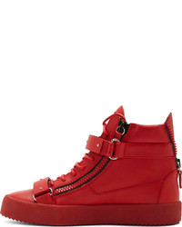 Мужские красные кожаные высокие кеды от Giuseppe Zanotti