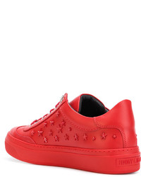 Мужские красные кожаные кеды со звездами от Jimmy Choo