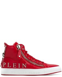 Мужские красные кожаные кеды от Philipp Plein