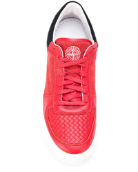 Мужские красные кожаные кеды от Stone Island