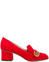 Женские красные кожаные лоферы c бахромой от Gucci