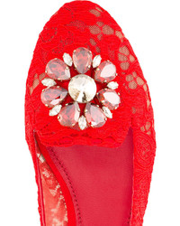 Женские красные кожаные лоферы с украшением от Dolce & Gabbana