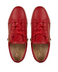 Мужские красные кожаные низкие кеды от Giuseppe Zanotti