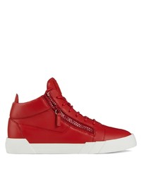 Мужские красные кожаные низкие кеды от Giuseppe Zanotti