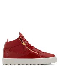 Мужские красные кожаные низкие кеды от Giuseppe Zanotti