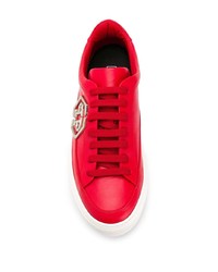 Мужские красные кожаные низкие кеды от Philipp Plein