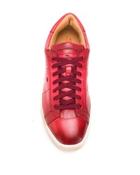 Мужские красные кожаные низкие кеды от Santoni