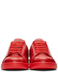 Мужские красные кожаные низкие кеды от Raf Simons