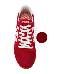 Мужские красные кожаные низкие кеды от Wushu