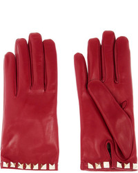Женские красные кожаные перчатки от Valentino