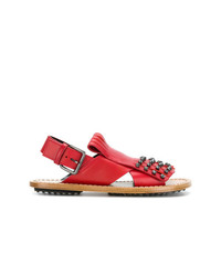 Красные кожаные сандалии на плоской подошве с украшением от Marni