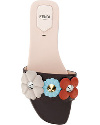 Красные кожаные сандалии на плоской подошве с цветочным принтом от Fendi