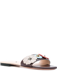 Красные кожаные сандалии на плоской подошве с цветочным принтом от Fendi