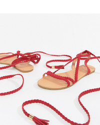 Красные кожаные сандалии на плоской подошве от ASOS DESIGN