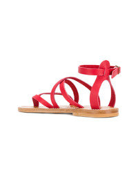 Красные кожаные сандалии на плоской подошве от K. Jacques