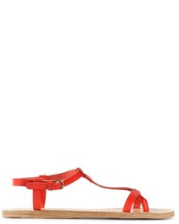 Красные кожаные сандалии на плоской подошве от N.D.C. Made By Hand