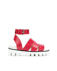 Красные кожаные сандалии на плоской подошве от RED Valentino
