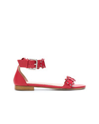 Красные кожаные сандалии на плоской подошве от RED Valentino