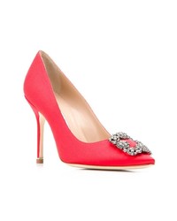 Красные кожаные туфли с украшением от Manolo Blahnik