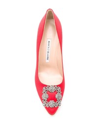 Красные кожаные туфли с украшением от Manolo Blahnik