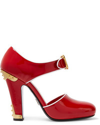 Красные кожаные туфли с украшением от Prada