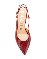 Красные кожаные туфли со змеиным рисунком от Kalda