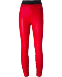 Красные кожаные узкие брюки от Dolce & Gabbana