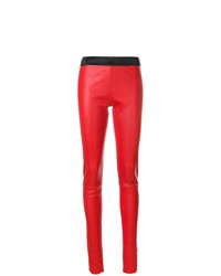 Красные кожаные узкие брюки от Drome