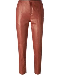Красные кожаные узкие брюки от Forte Forte