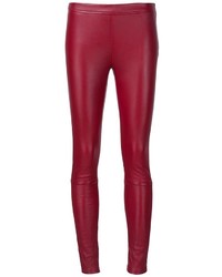 Красные кожаные узкие брюки от Roberto Cavalli
