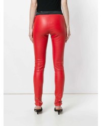 Красные кожаные узкие брюки от Drome