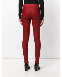 Красные кожаные узкие брюки от Isabel Benenato