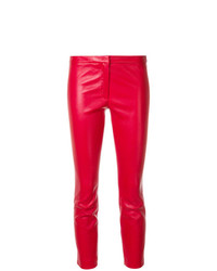 Красные кожаные узкие брюки от Theory