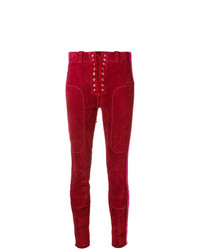 Красные кожаные узкие брюки от Unravel Project