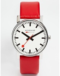 Мужские красные кожаные часы от Mondaine