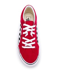 Мужские красные низкие кеды из плотной ткани в клетку от Vans