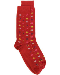 Красные носки с цветочным принтом