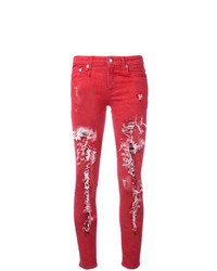 Красные рваные джинсы скинни от R13