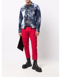 Мужские красные рваные джинсы от DSQUARED2
