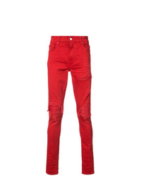Мужские красные рваные зауженные джинсы от Amiri