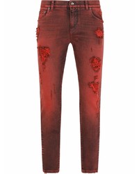 Мужские красные рваные зауженные джинсы от Dolce & Gabbana