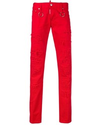 Мужские красные рваные зауженные джинсы от DSQUARED2