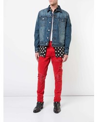 Мужские красные рваные зауженные джинсы от Amiri