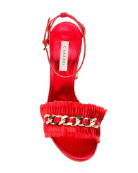 Красные сатиновые босоножки на каблуке от Casadei