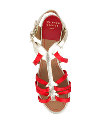 Красные сатиновые босоножки на каблуке от Laurence Dacade