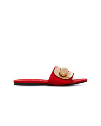 Красные сатиновые сандалии на плоской подошве с украшением от Stella Luna