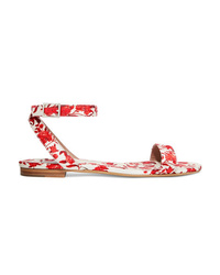 Красные сатиновые сандалии на плоской подошве с цветочным принтом от Tabitha Simmons