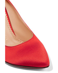 Красные сатиновые туфли с украшением от Charlotte Olympia